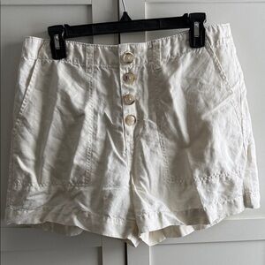 LOFT High Waist Cream Shorts with Button Detail